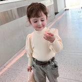 Toddler Baby Girl Basic Solid Color Turtleneck T Shirt Ribbed Knit Top Puff Long Sleeve Soft Cotton Clothes